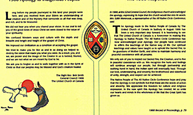 A Call to Recommit to the 1986 Apology to First Nations Peoples on Sunday, October 4